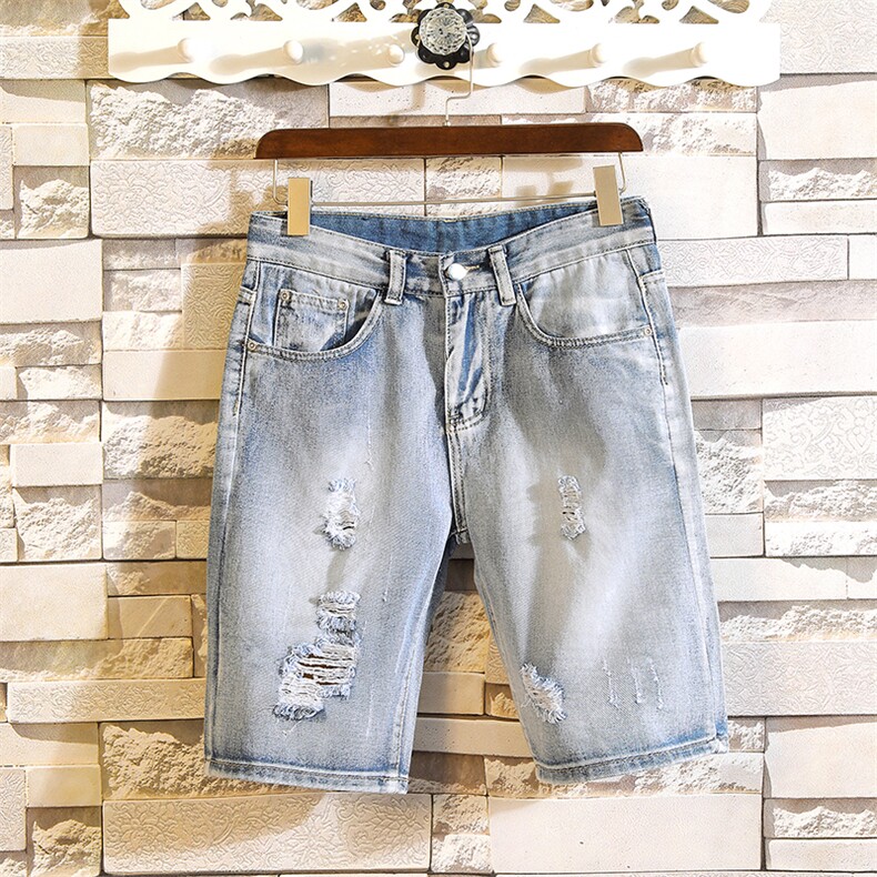 D002-p38砖墙白墙日系大码直筒宽松休闲牛仔裤破洞百搭五分裤，男装牛仔裤，星座103A