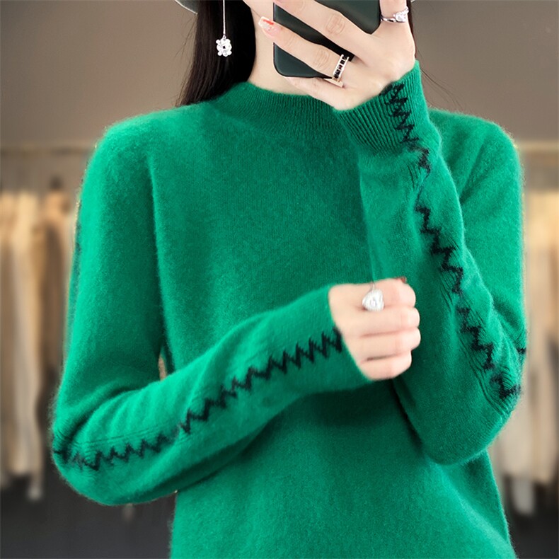 半高领羊毛衫女2024秋冬新款洋气打底衫加厚紧身短款舒适休闲,女装羊毛衫,蒙特羊绒