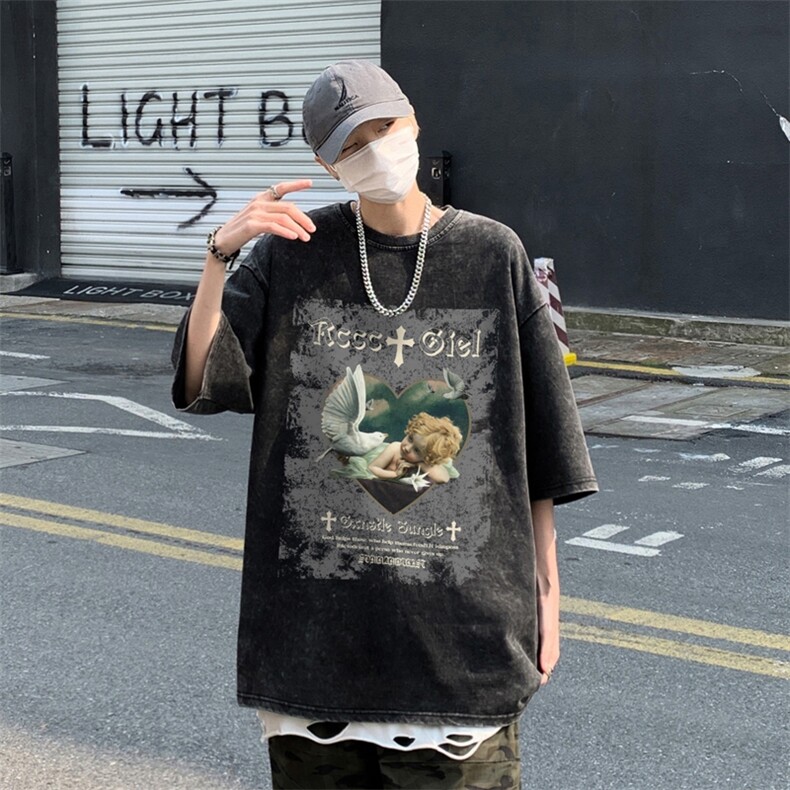 2023年夏季复古水洗T恤力推XZ517A-BK1219P35,男装T恤,星座517A