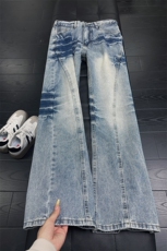 B22美式ins高街暗黑重工艺斜切宽松微喇牛仔裤LK25587-特P45控78，男装牛仔裤，电商B221