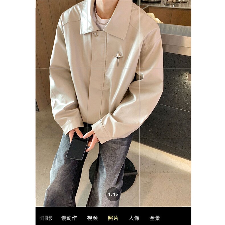 1美式复古大码M-5XL四芒星可拆卸胸针PU皮夹克男JK77771P85控118,男装夹克,星座226-2