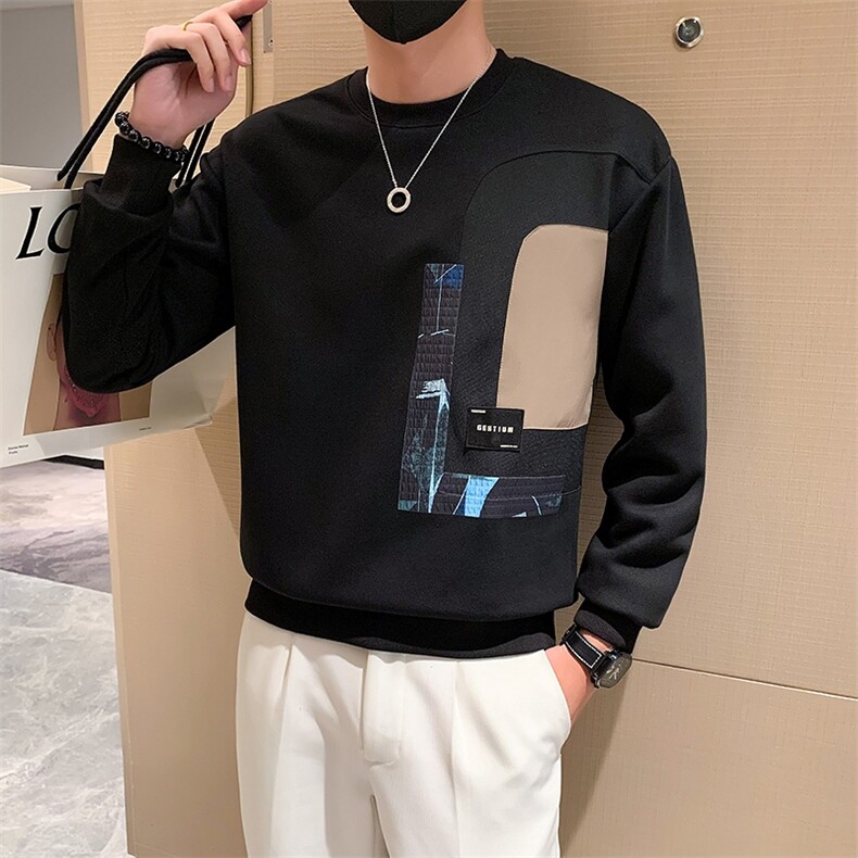 男士卫衣春秋季新款潮牌痞帅拼接圆领长袖打底衫休闲上衣WY02-P55,男装卫衣,电商D323（原B261）