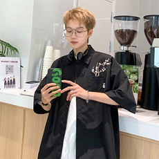万针刺绣新中式风衬衫梅花刺绣冰丝垂感衬衣C2433-P30，男装衬衫，星座1213