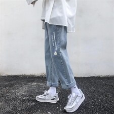 小雏菊牛仔裤男潮牌直筒宽松百搭阔腿裤韩版潮流九分裤NK9602-p33