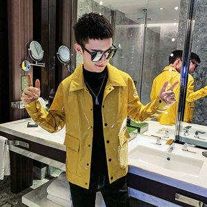 镜面革亮闪皮衣秋冬新款社会小伙机车服外套 A328-20312-P85图片