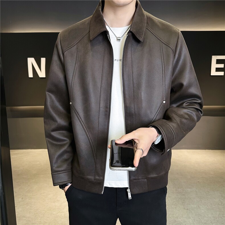 春装皮衣仿小牛皮高级感皮夹克外套C317-8088-P140卷后控188,男装夹克,电商C317