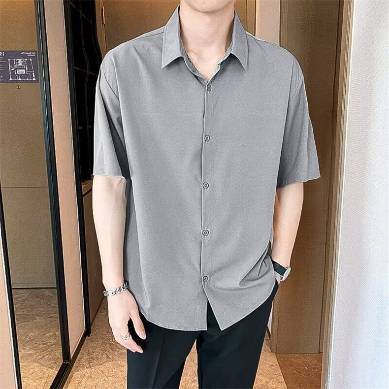 短袖衬衫男夏季新款2025高级感青少年垂感上衣男半袖宽松休闲衬衣,男装T恤,星座506