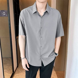 短袖衬衫男夏季新款2025高级感青少年垂感上衣男半袖宽松休闲衬衣图片