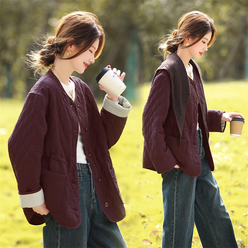 夹棉棉服女保暖舒适休闲2025冬季时尚休闲外套棉衣,女装棉衣/棉服,鑫源服饰