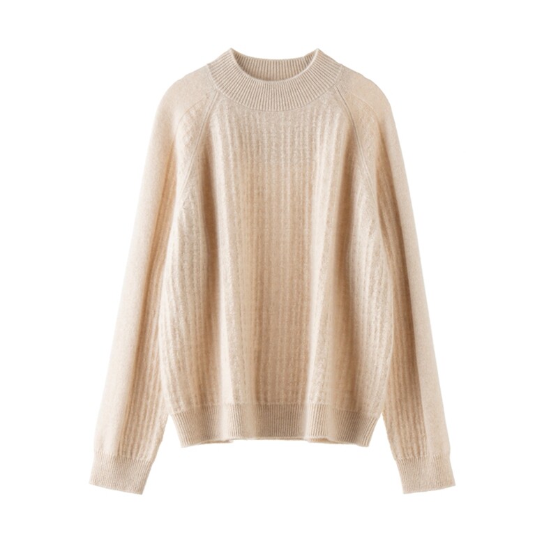 2025年秋季山羊绒(羊绒)宽松通勤套头单件圆领长袖，女装羊绒衫，雪山红莲