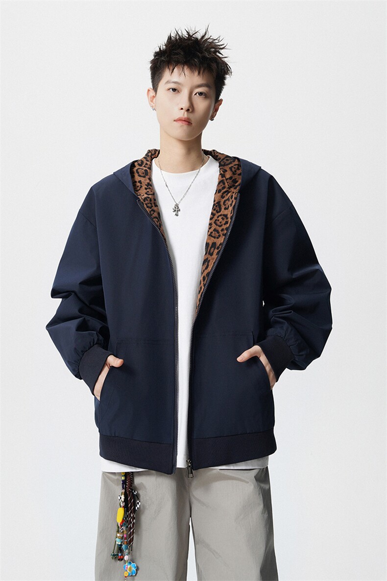 可二开豹纹元素大码M-5XL连帽夹克男100%聚酯纤维JK78091P69控108,男装夹克,星座226-1