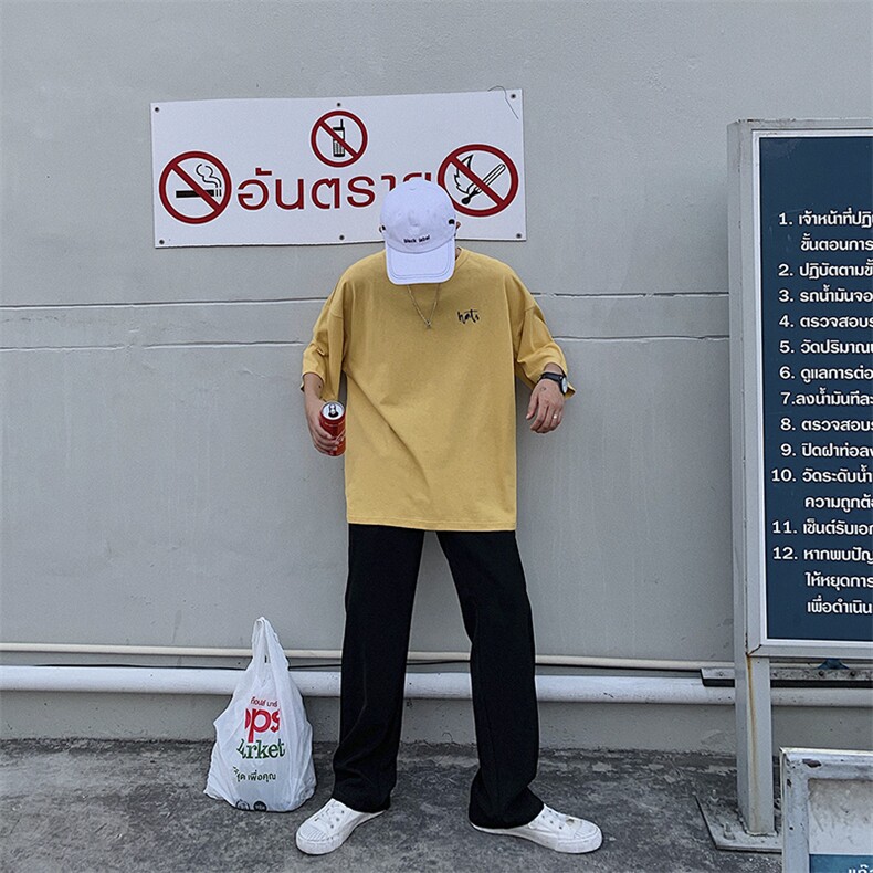 ins火潮流半袖T恤情侣上衣2021夏季新款五分袖打底衫DS344T,男装T恤,电商A102
