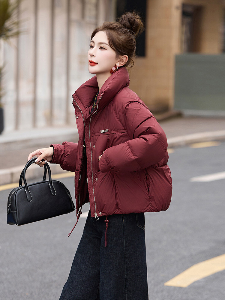 短款羽绒服女2024冬季新款小个子欧货宽松洋气红色加厚立领面包服,女装羽绒服,艾尚靓装
