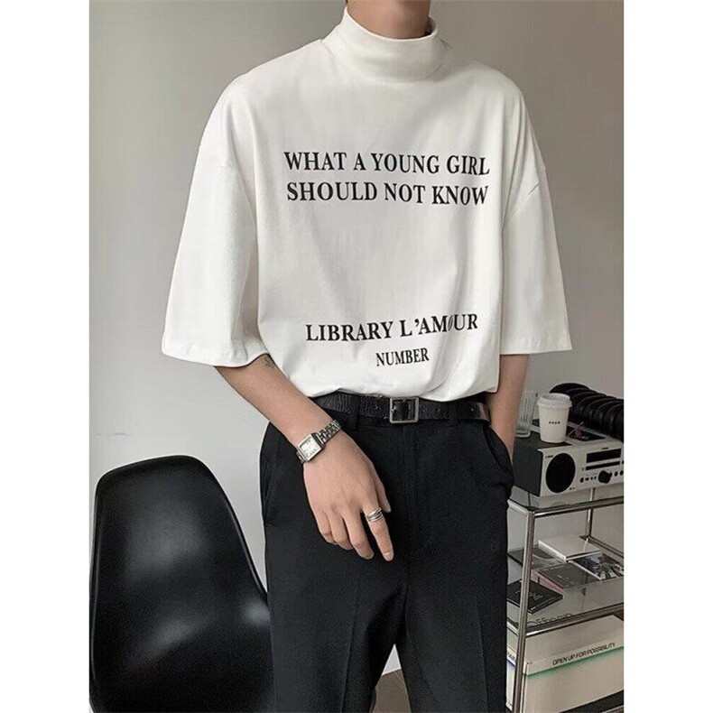 英文印花半高领短袖t恤男女夏季ins半袖修身韩版T恤上衣T004,男装T恤,星座1116A（原606A-3）