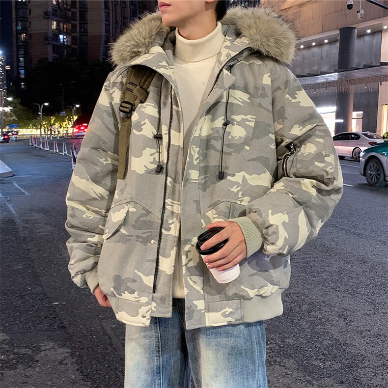 美式毛领派克棉服男冬季加厚工装棉衣情侣外套M060-P110 迷彩P115图片