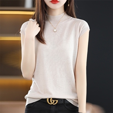 2025年秋季时尚百搭通勤简约休闲半高短袖，女装T恤，朝思羊绒