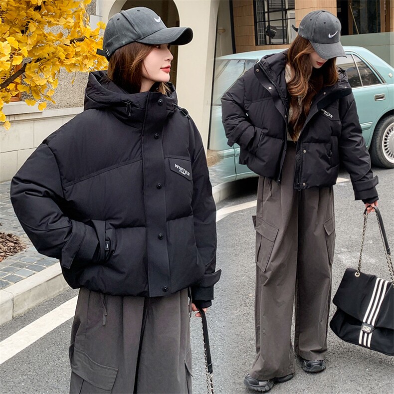 现货可推2025冬装新款气质白鸭绒加厚保暖防风连帽羽绒服女,女装羽绒服,时尚风爆