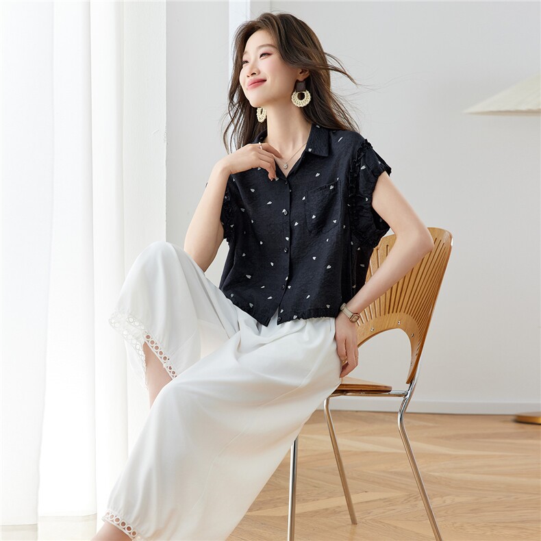 现货！阔腿裤套装女2026夏季新款两件套休闲风爱心上衣,女装套装/套裙,沐七七
