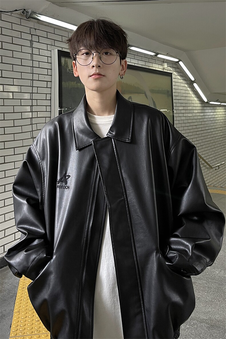 主推港风秋装中性美式刺绣夹克复古情侣皮衣休闲外套男G1062P88,男装夹克,电商A339