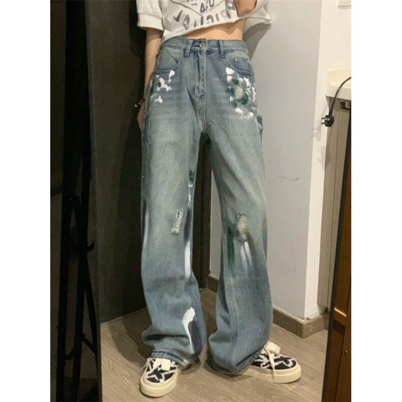 【网图有货】油漆泼墨涂鸦牛仔裤美式高街hiphop裤子KNZ01LL-P48,男装牛仔裤,星座1007（原301D）