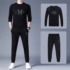 2023春秋季新款中年人印花休闲套装商务长袖圆领卫衣男上衣服，男装休闲套装，电商B212（原钱塘6029）