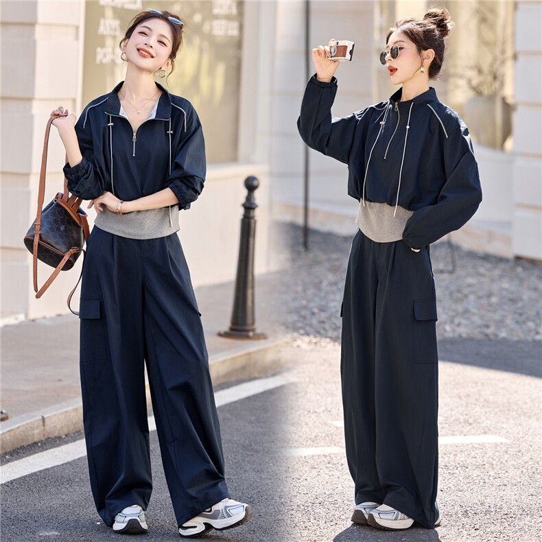 藏青色休闲卫衣套装裙女2025秋季新款上衣半身裙运动风户外两件套，女装套装/套裙，意芙