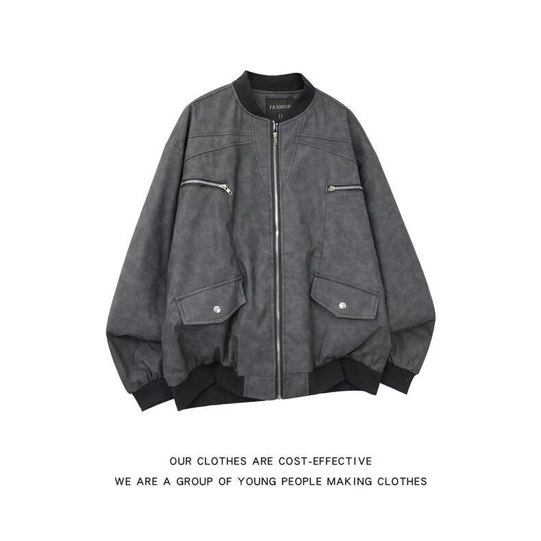 美式复古秋冬小众高级感街头飞行机车紫色夹克上衣男潮牌宽松外套，男装夹克，星座1018A