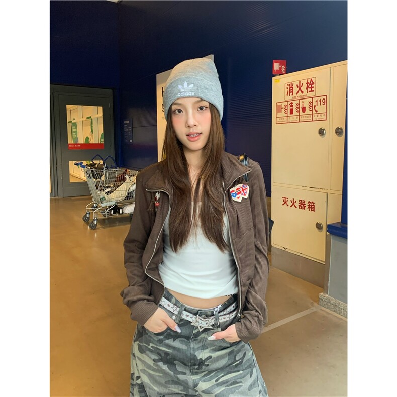 复古美拉德爱心刺绣立领针织衫早秋短款弹力长袖开衫女JK6011,男装针织衫/毛衣,星座516A
