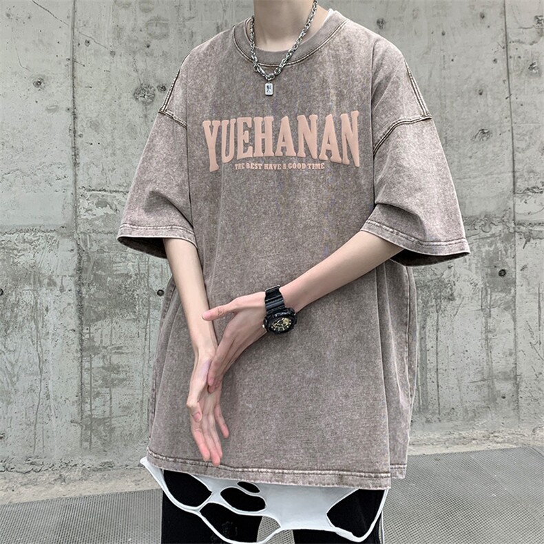 抖音供货、210克现货水洗棉发泡宽松版短袖T恤D223A-ST2307-P35,男装T恤,电商019-1