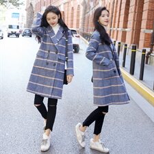 双排扣中长款2021秋冬新款格子气质优雅百搭毛呢外套，女装毛呢外套，辉之琳