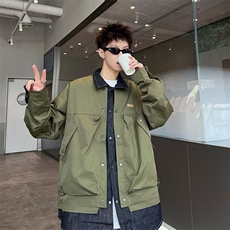 F606P75假两件设计感外套男春秋季潮牌宽松翻领夹棉冬装夹克上衣，男装夹克，星座512-6