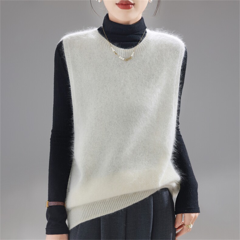 2025年秋季时尚百搭简约通勤休闲圆领马甲，女装马甲，暮绒羊羊绒