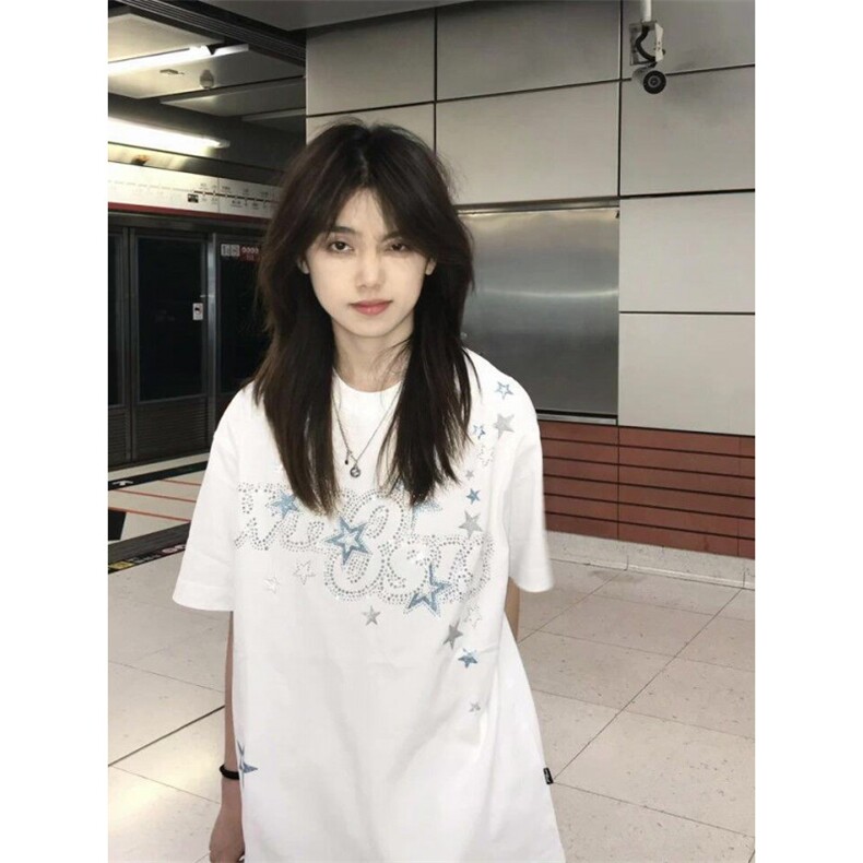 H1019-P35前后印花+前后烫钻宽松休闲短袖T恤男女同款,男装T恤,星座617A-2