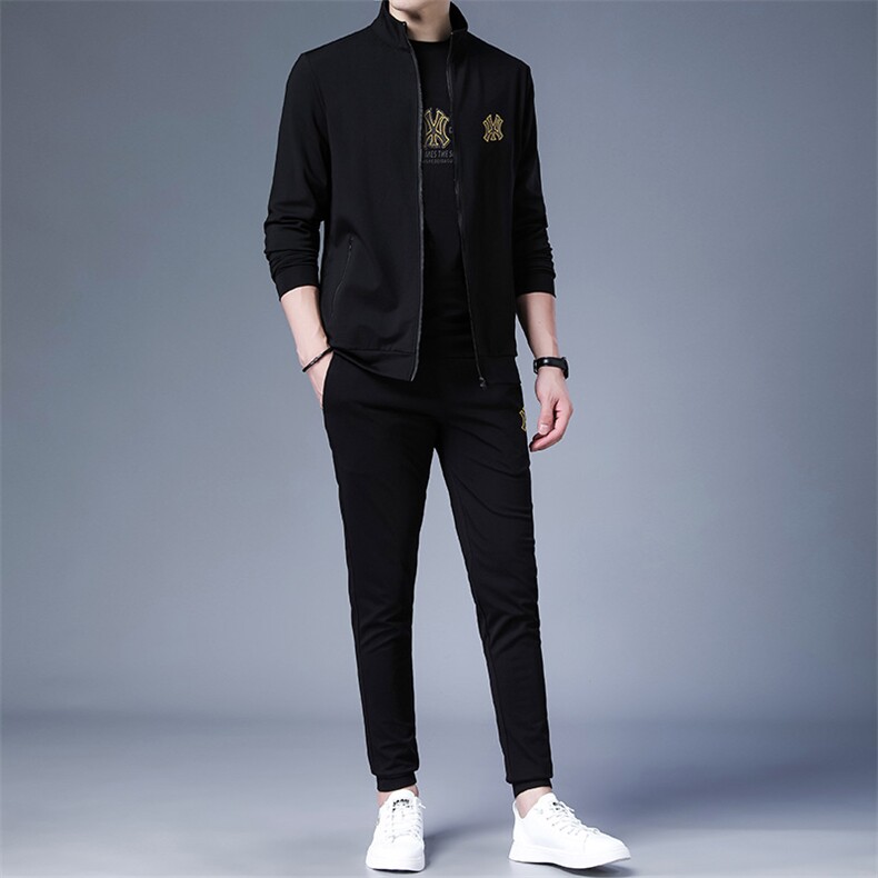 高端男士休闲运动服套装秋冬加厚卫衣外套三件套男装潮,男装休闲套装,钱塘6003（原4033）