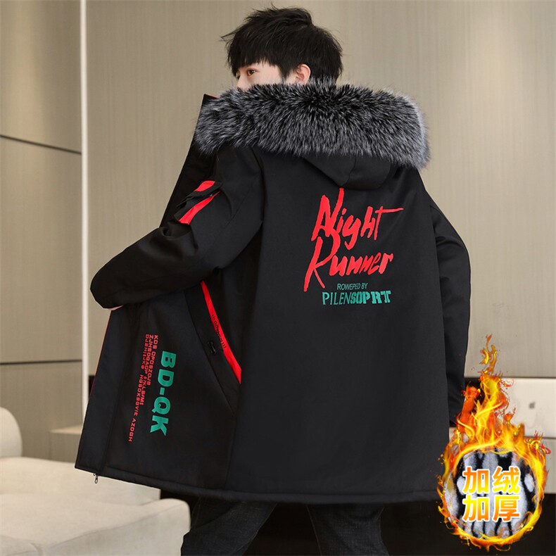冬季加绒中长款夹克兔毛派克服青少年外套男棉衣毛领棉服BBQ-P65,男装夹克,星座1402-1