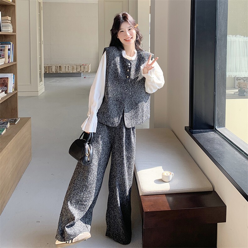 高级感休闲小香风马甲套装女2025春新款法式复古简约阔腿裤两件套图片