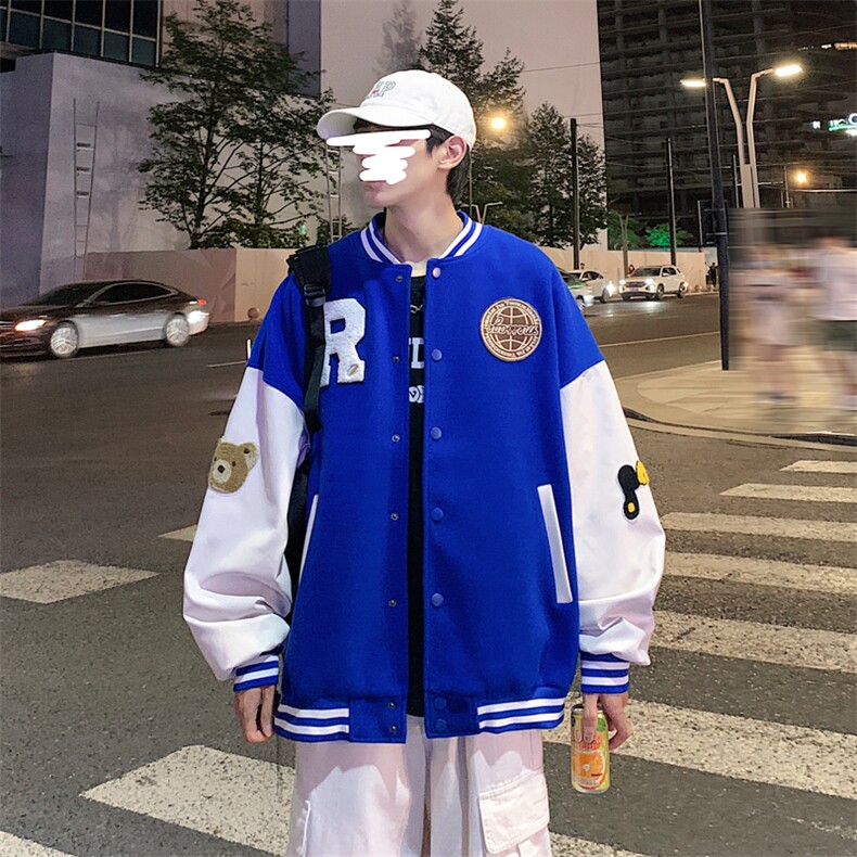 秋季新款宽松PU皮拼接棒球服秋冬夹克港风XZ102A-4-BQ7001-P95图片