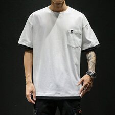 19夏季新款日系复古宽松假两件短袖工装口袋T恤潮牌半袖T302，男装T恤，电商A021A