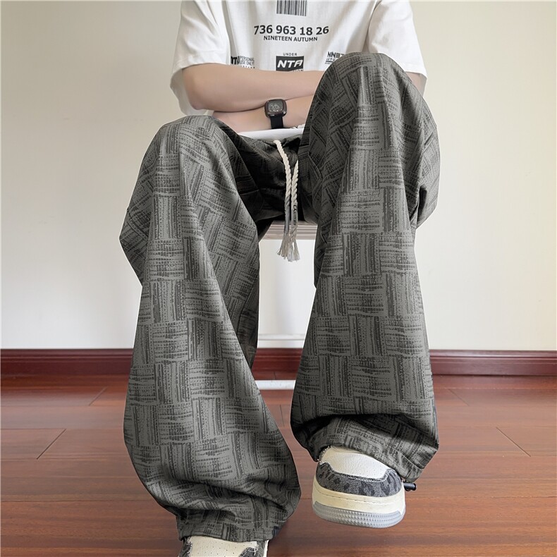 2025夏季新款潮流格子透气宽松冰丝休闲裤B315-K25661-特P30控58,男装休闲裤,电商B315