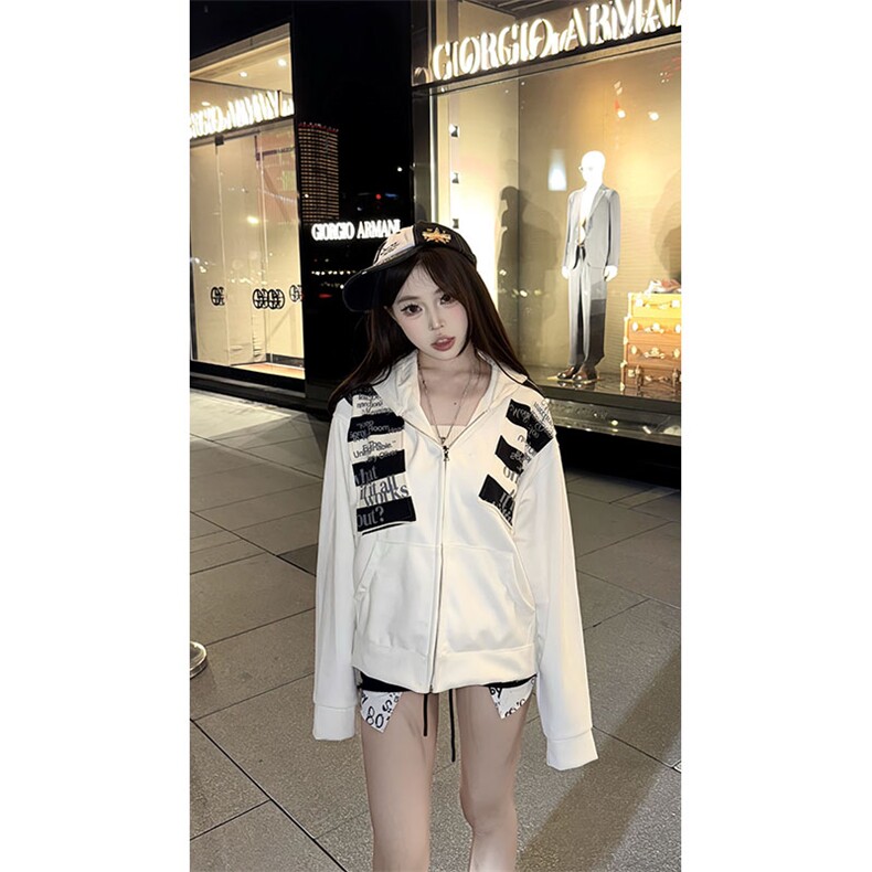 高品质春装新款美式高街潮牌解构设计休闲连帽卫衣男女慵懒风外套,女装短外套,电商A486