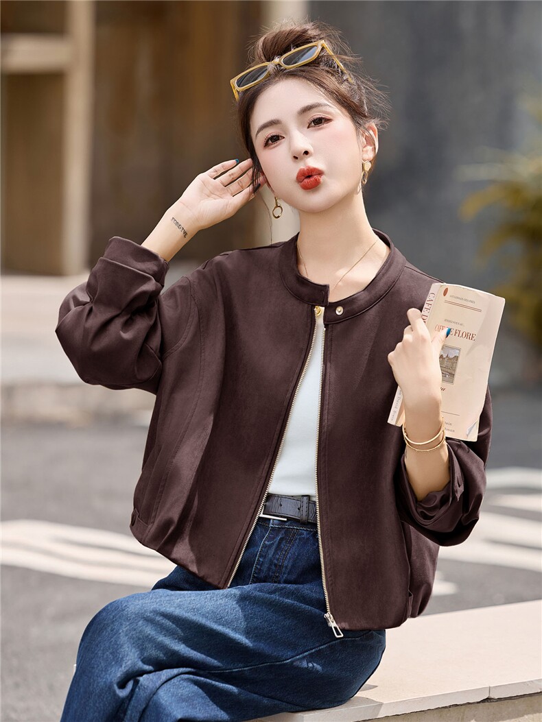 仿鹿皮绒夹克外套女2025年秋季新款时尚休闲宽松洋气百搭短款上衣,女装短外套,丽影随形