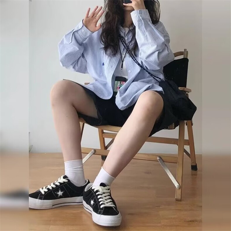 宽松型百搭原宿尖领流行ins简约文艺潮流衬衫日系长袖女气质新款,男装衬衫,星座1210-1