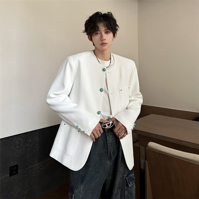 秋季新款设计师款绿松石纽扣小香风夹克外套A210A-JK03-P115,男装夹克,电商A210A