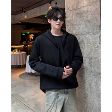秋冬男士韩系学院风设计自带领带cleanfit长袖卫衣纯色上衣卫衣，男装卫衣，电商B319