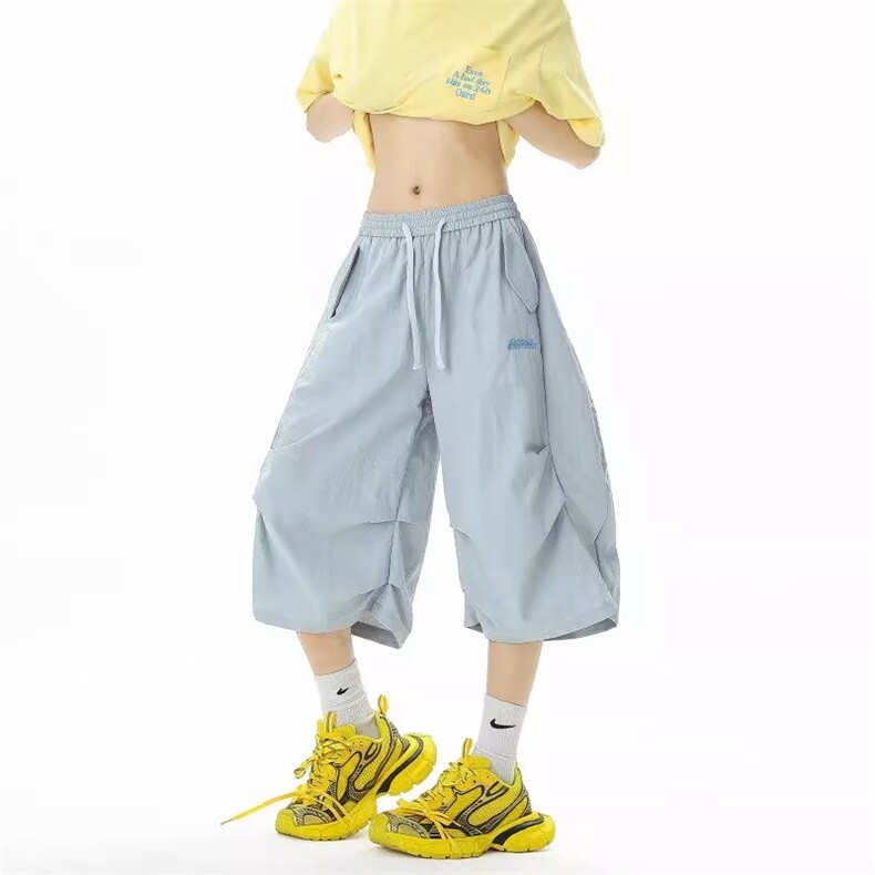 多巴胺刺绣速干短裤男女夏户外山系阔腿七分裤子宽松运动休闲中裤,女装休闲裤,星座1210-1