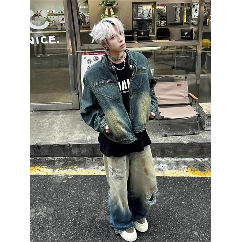 网络图现货设计感牛仔外套男做旧复古水洗短款夹克RJK8642-P88,男装夹克,星座1005-4