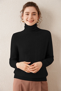 秋冬款软糯感山羊绒衫女堆堆领提花加厚毛衣宽松高领针织打底上衣图片