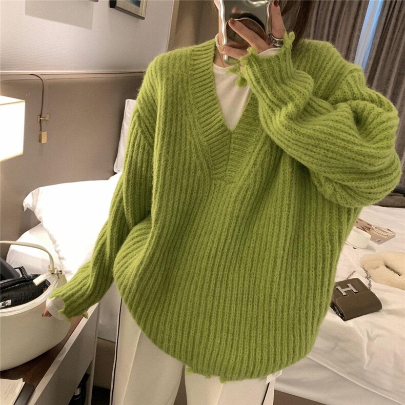 现货深秋款多色v领毛衣，女装针织衫/毛衣，XTZ style