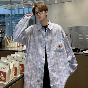 格子衬衫男港风潮流痞子帅气2023冬季新款ins宽松外套CY576-P35图片