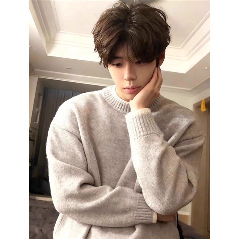 假两件灰色毛衣男款冬季美式圆领针织衫高级感内搭打底衫ZMY17,男装T恤,星座208-5